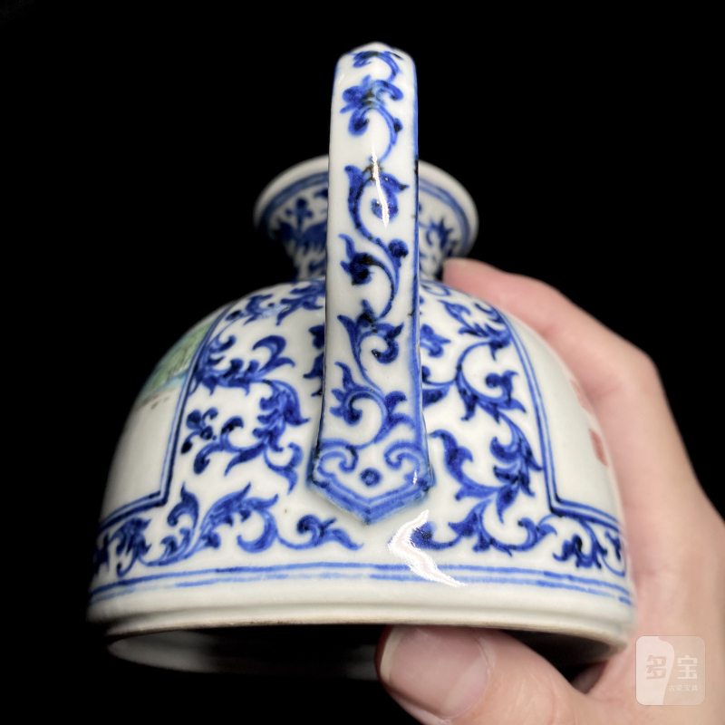 清乾隆 唐英製青花开光粉彩山水高士赏游诗意图茶壶 - 图21